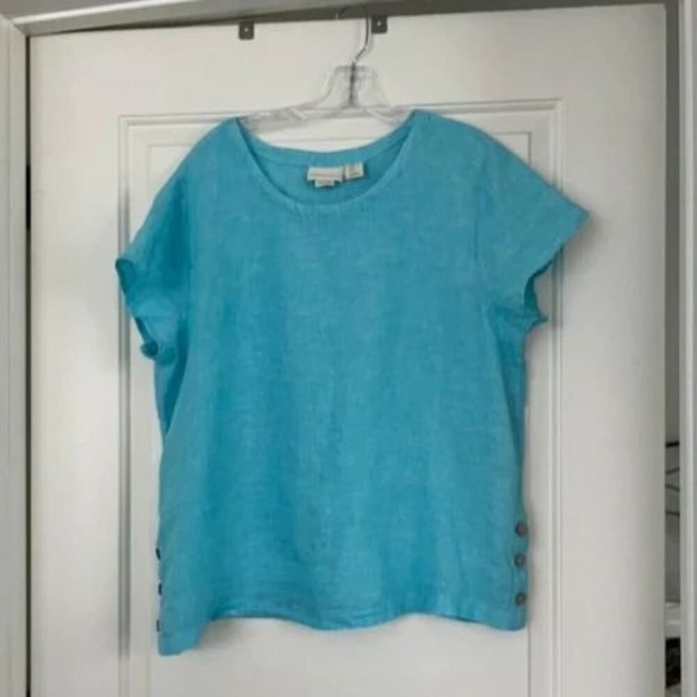 cynthia rowley 100% linen turquoise summer top xl